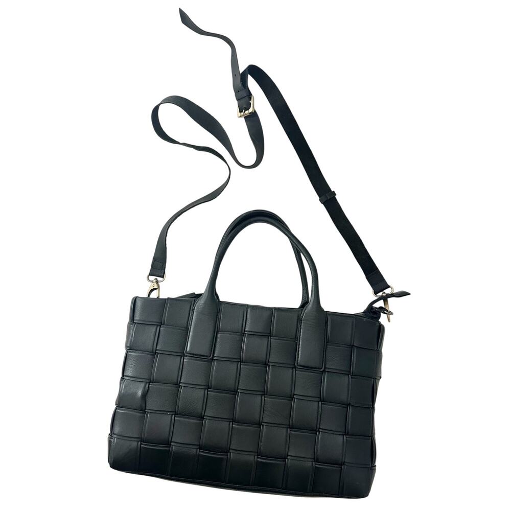 Woven Leather Handbag black Unique purse bag crossbody top handle Accessory M L